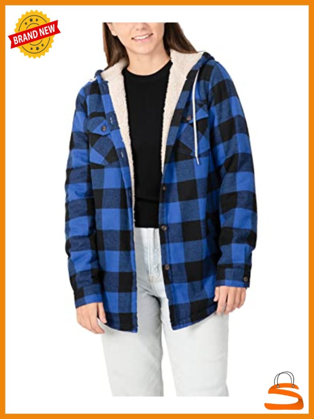 Women's Sherpa Lined Plaid Flannel Jacket with Hood - Button Down